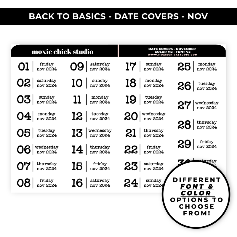 DATE COVERS 'NOVEMBER' - NEW FONTS & COLOR OPTIONS - NEW RELEASE