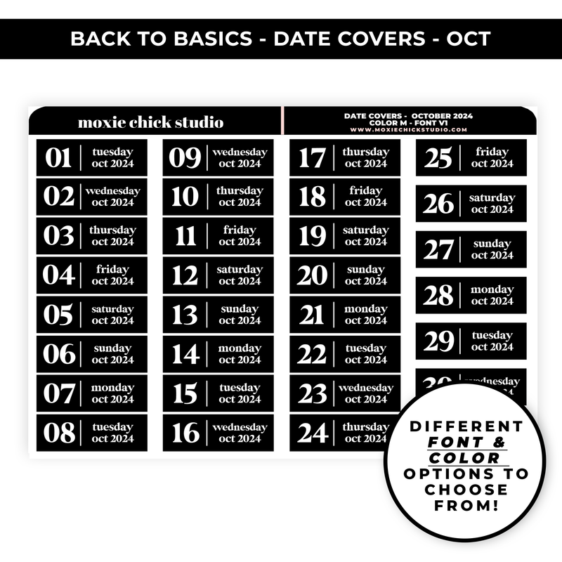 DATE COVERS 'OCTOBER' - NEW FONTS & COLOR OPTIONS - NEW RELEASE