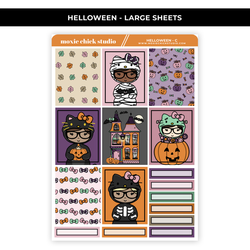 HELLOWEEN MOXIE CHICKS (HAND DRAWN) LARGE STICKER SHEETS - NEW RELEASE